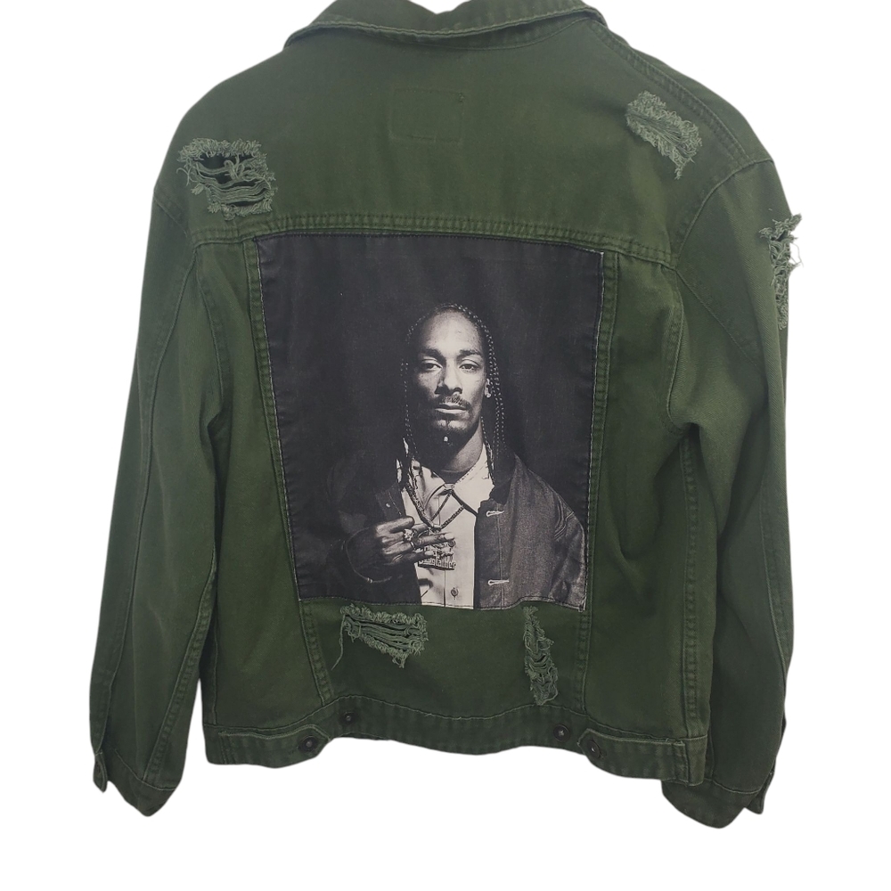 Snoop Dogg 91 Cotton On Green Jean Jacket With Rips Size Small